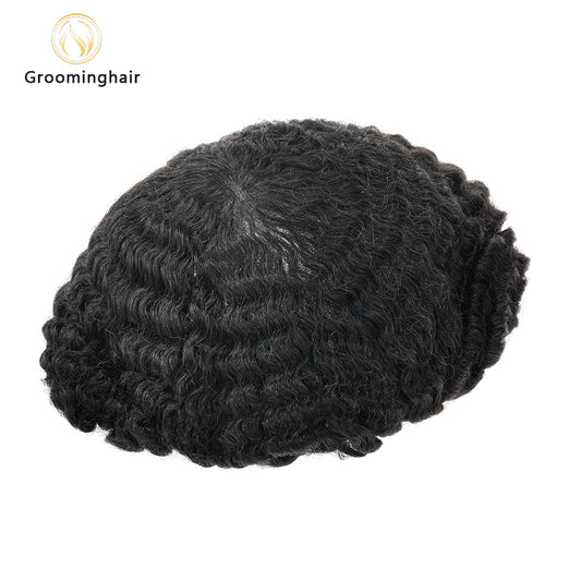 Unidade de substituição de cabelo ondulado masculino com renda completa de 12 mm