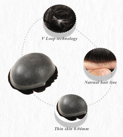 UTS | SISTEMA DE CABELO V LOOP DE PELE FINA 0,04 MM LINHA DO CABELO NATURAL INVISÍVEL PARA HOMENS