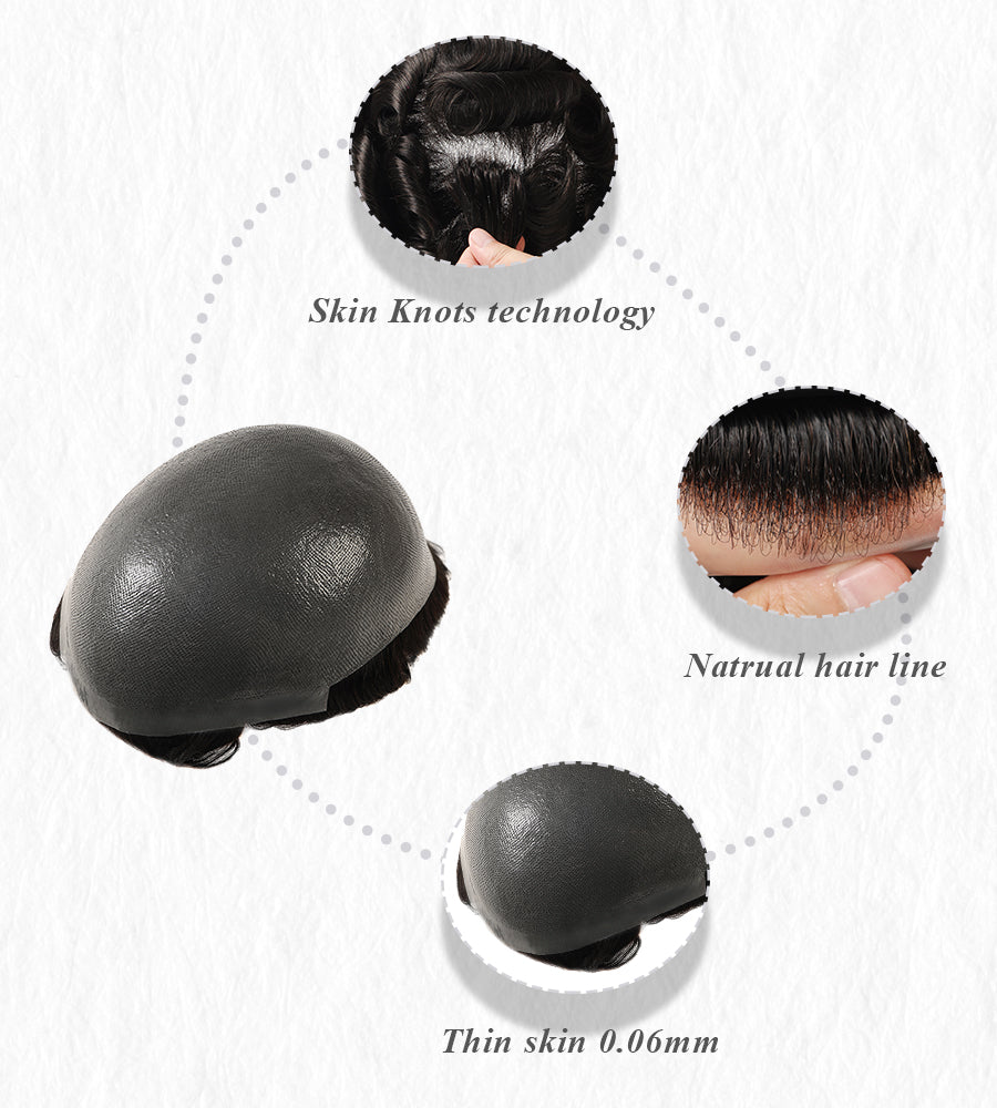 MSK| Popular 0.06MM SKIN HAIR SYSTEM WITH DOUBLE KNOTS FOR MEN