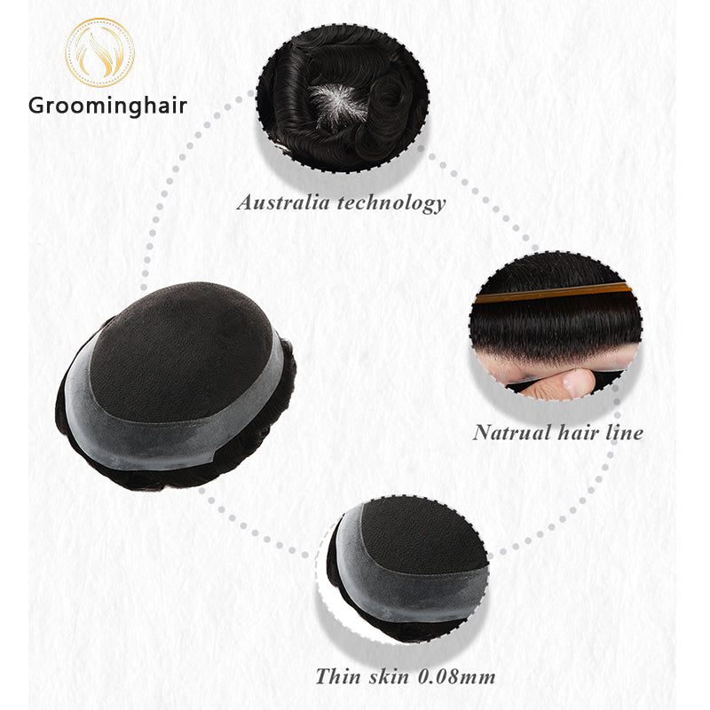 RENDA SUÍÇA AUSTRÁLIA NO CENTRO COM UM SISTEMA DE CABELO DE PERÍMETRO DE POLI MAIS AMPLO ATACADO