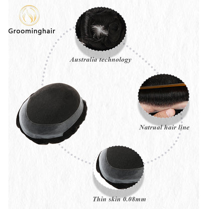 RENDA SUÍÇA AUSTRÁLIA NO CENTRO COM UM SISTEMA DE CABELO DE PERÍMETRO DE POLI MAIS AMPLO ATACADO