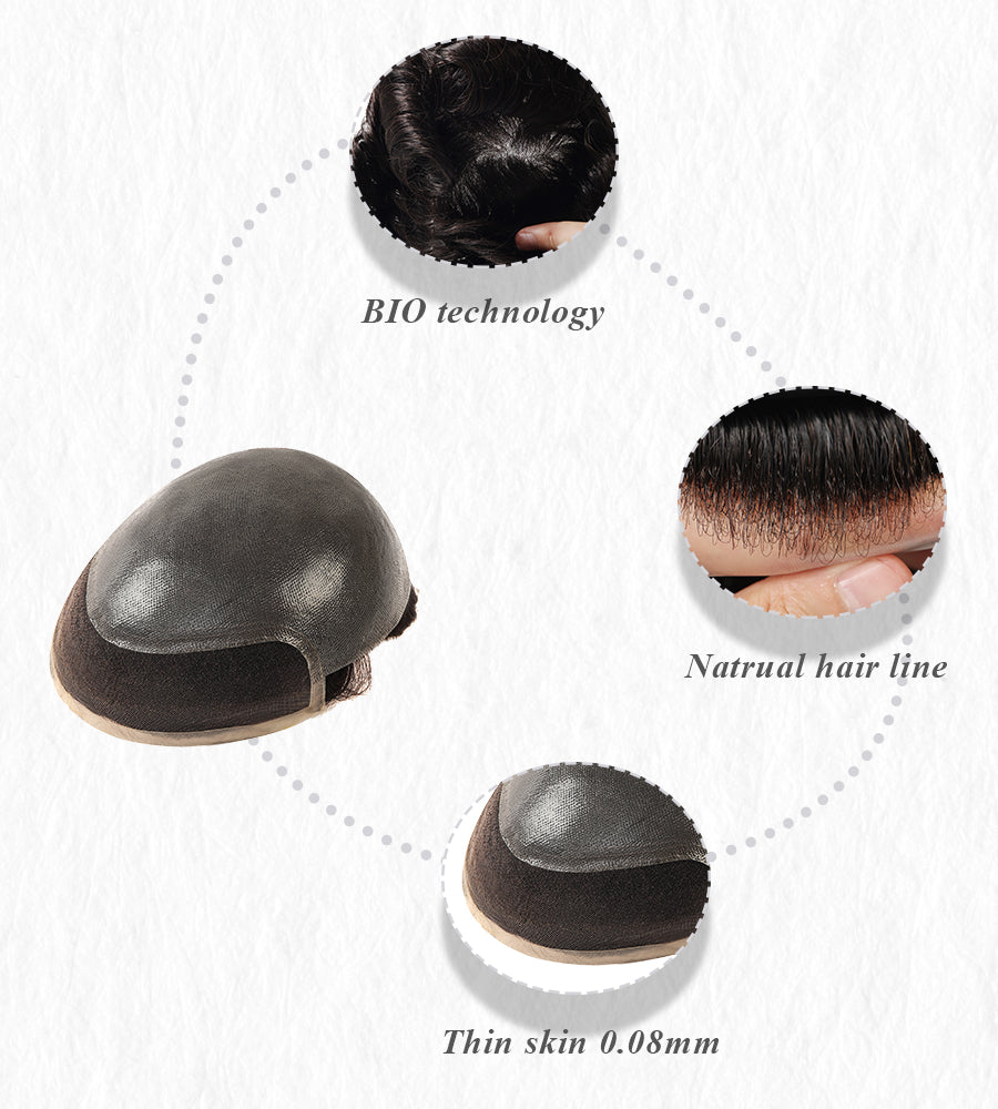 MBIO | NATURAL HAIR TOUPEE WITH 100% HUMAN HAIR REPLACEMENT FOR MEN