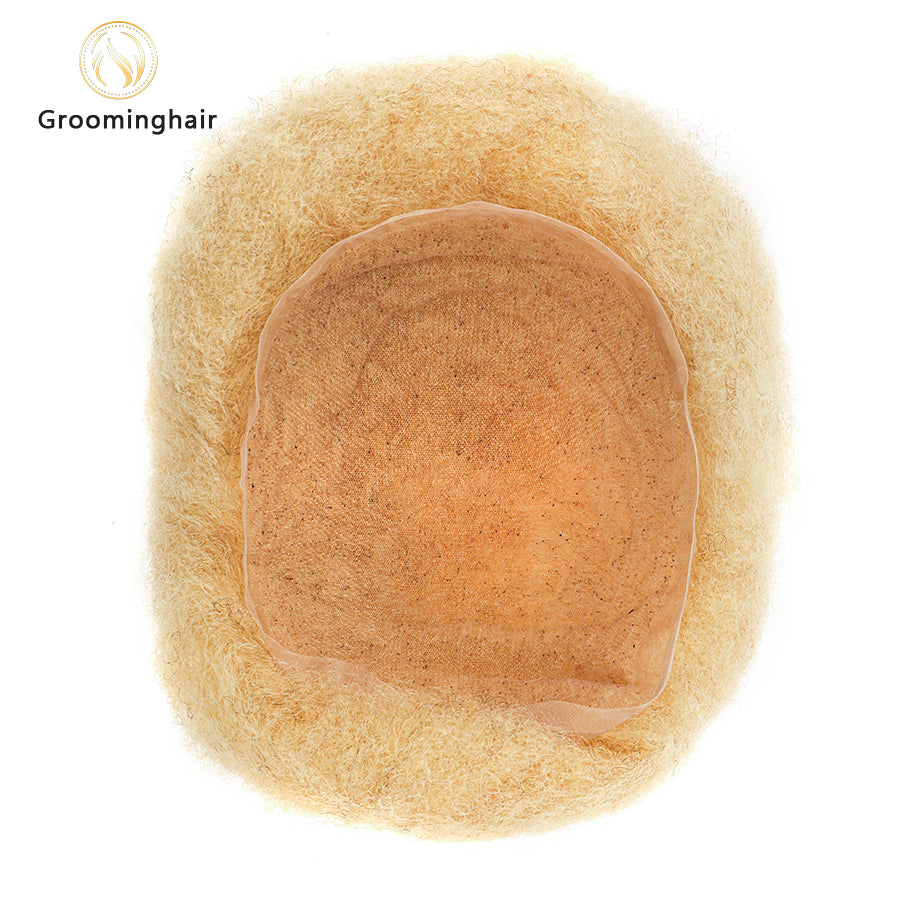Sistema de cabelo afro com peruca de renda completa de 4 mm #613 para homens negros