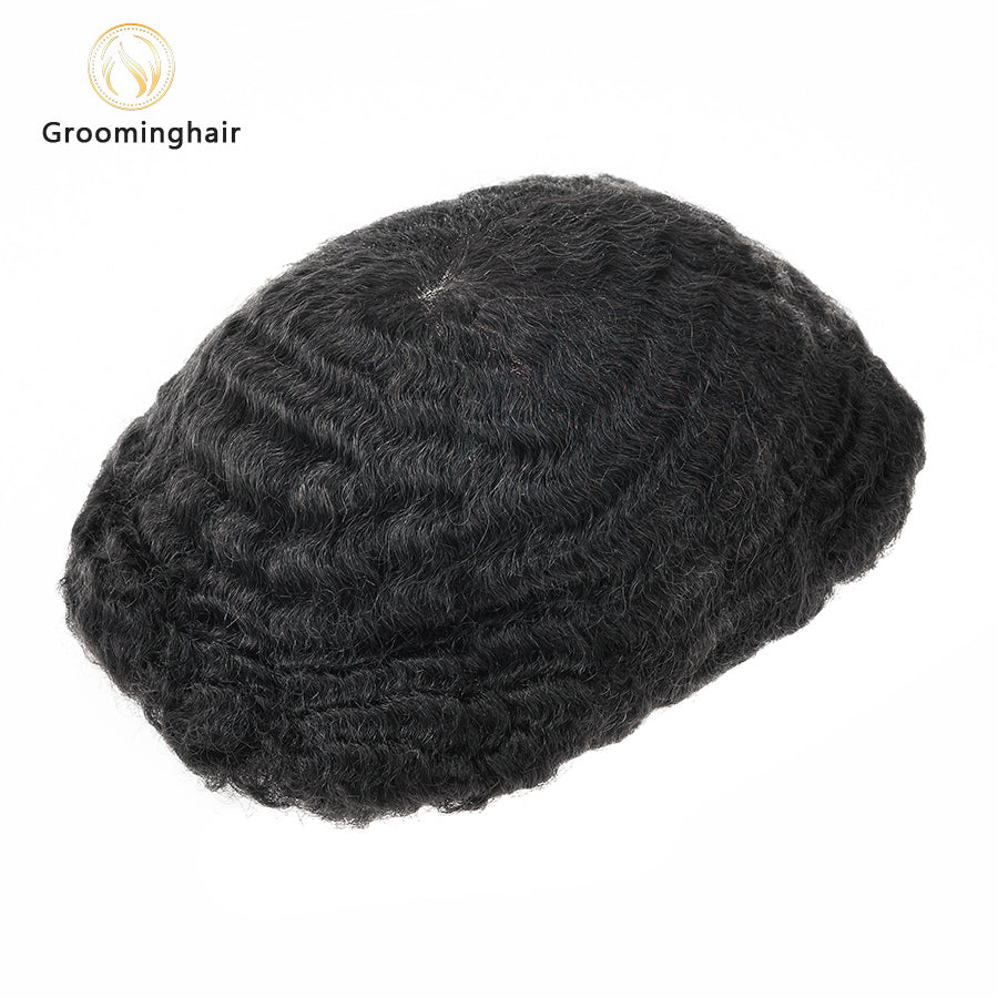 Substituição capilar 100% para homens, ondulados, para unidade de cabelo africano, renda completa, 10 mm de onda