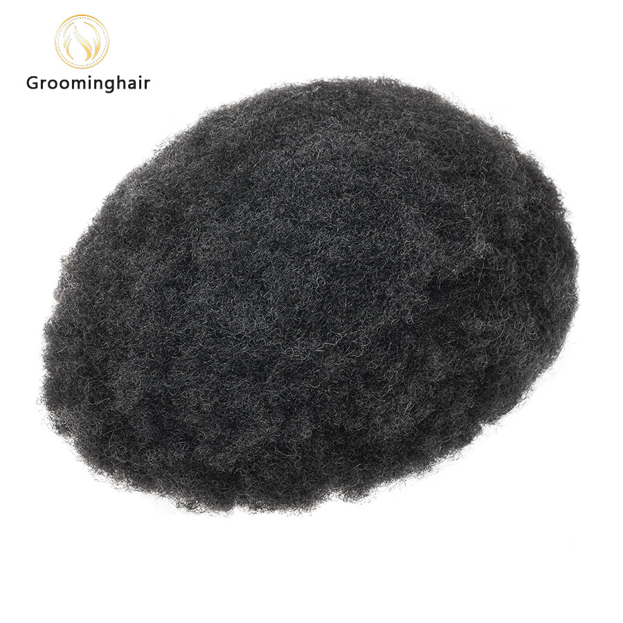Unidade de substituição de cabelo afro cacheado masculino com renda completa de 4 mm