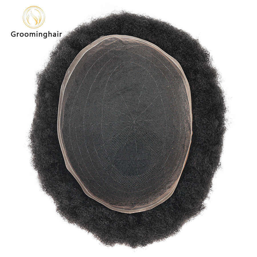 FULL LACE 4MM AFRO CURLY MAN HAIR REPLACEMENT UNIT