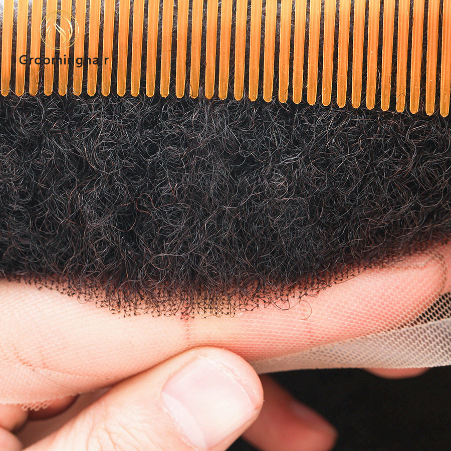 FULL LACE 4MM AFRO CURLY MAN HAIR REPLACEMENT UNIT