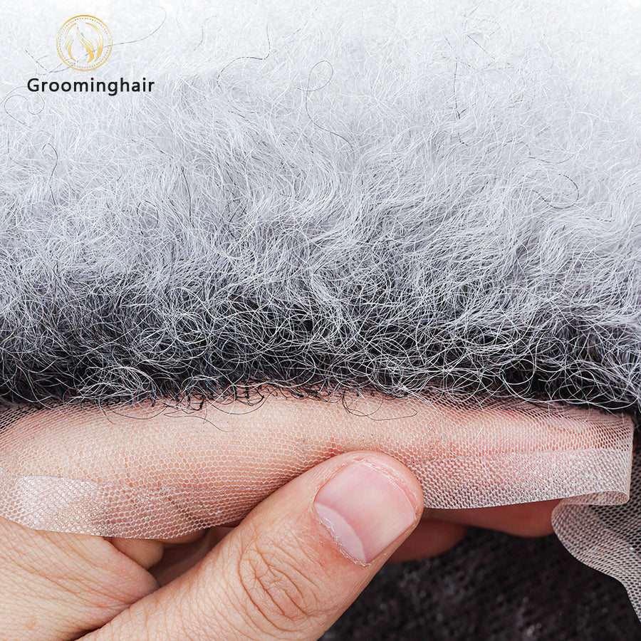 FULL LACE AFRO 4MM #T COLOR BLACK MEN TOUPEE AFRO SYSTEM