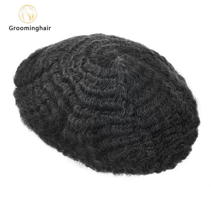 REAL FULL LACE 8MM DEEP WAVE MAN HAIR REPLACEMENT UNIT WEAVE