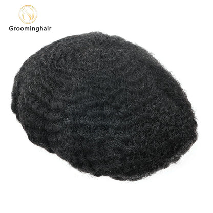 Prótesis capilar de piel fina con base de polímero, ondulada, para hombre, 6 mm