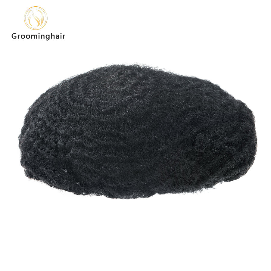 Prótesis capilar de piel fina con base de polímero, ondulada, para hombre, 6 mm