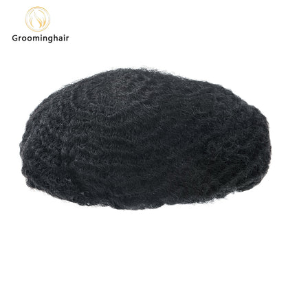 Prótesis capilar de piel fina con base de polímero, ondulada, para hombre, 6 mm