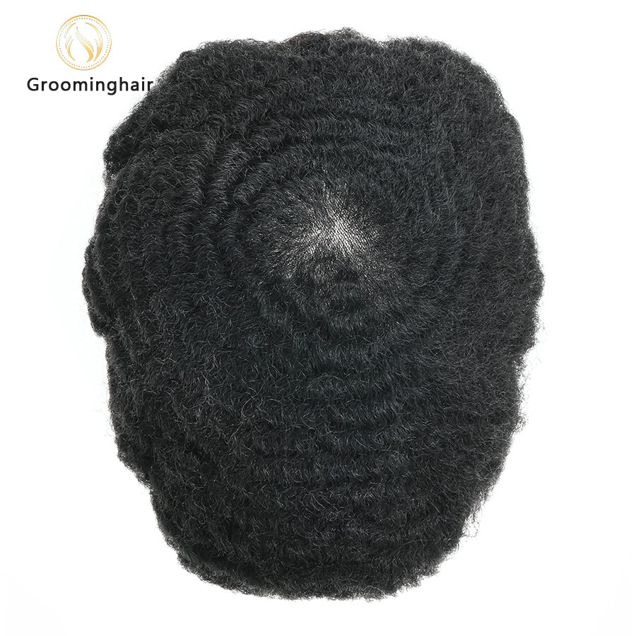 Prótesis capilar de piel fina con base de polímero, ondulada, para hombre, 6 mm