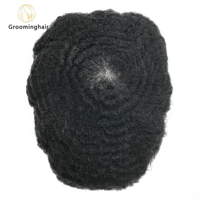 Prótesis capilar de piel fina con base de polímero, ondulada, para hombre, 6 mm