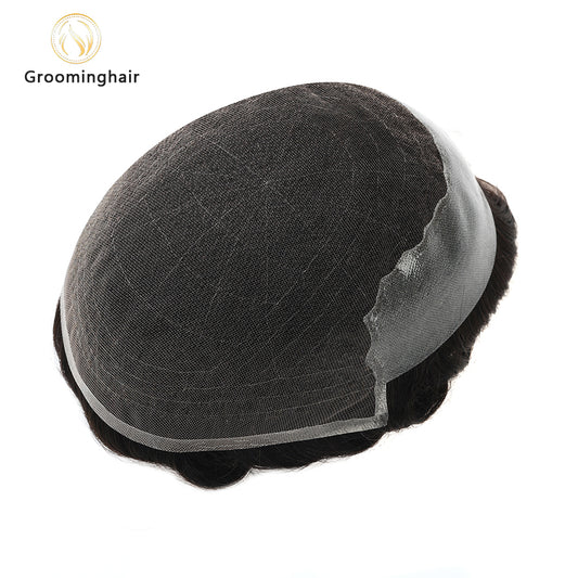 Q6 SWISS LACE HAIR SYSTEM WITH POLY SIDE AND BACK BLEACHED KNOTS